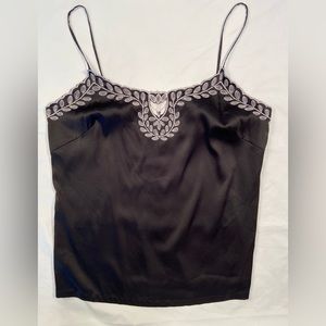 Aqua Camisole, black with white embroidery, spaghetti straps,‎ size M